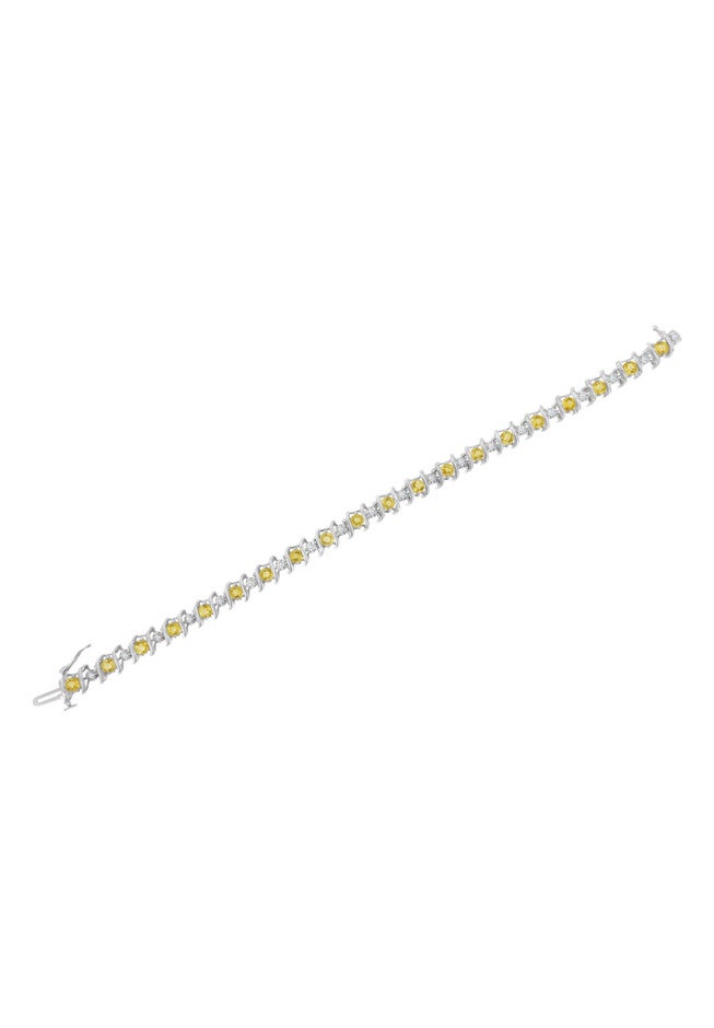 Sterling Silver Gemstone & Round Diamond Tennis Bracelet Citrine November Birthstone, , alternate image number null