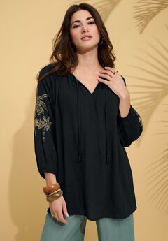 Plus Size Tie-Neck Puff Sleeve Blouse