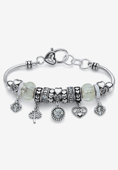 Antiqued Silvertone Simulated Birthstone 8" Charm Bracelet