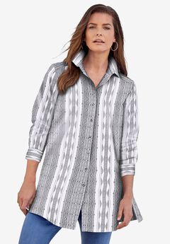 Plus Size Kate Tunic Shirt – Long Sleeve Classic Button-Down with Flowy, Longline Fit