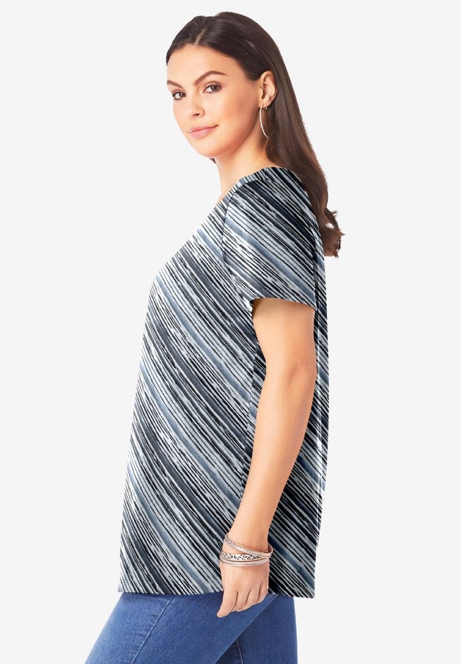 V Neck Ultimate Tee, GREY BIAS STRIPE, alternate image number null