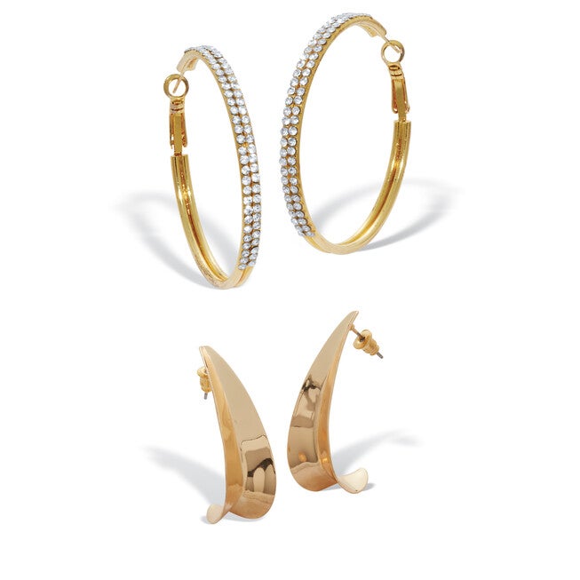 2-Pair Yellow Gold Ion-Plated Stainless Steel Hoop Earrings, WHITE, hi-res image number null