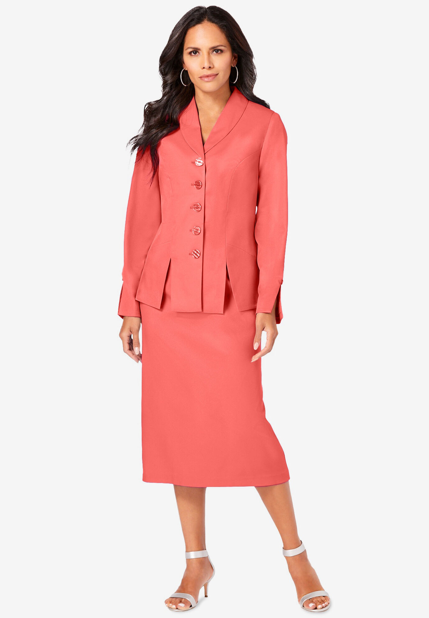 Roamans Womens Plus Size Two-Piece Skirt Suit with Shawl-Collar Jacket 