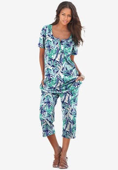 Printed Henley Capri Set