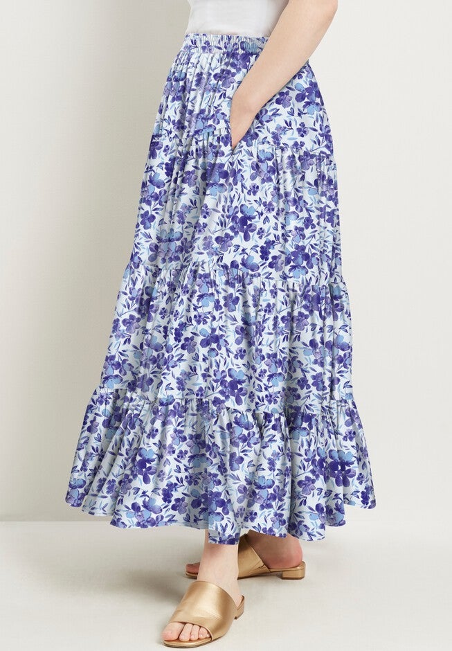 Tiered Midi Skirt, FLOWER FIELD IVORY, alternate image number null