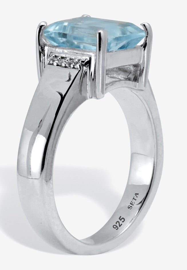 3.4 Tcw Emerald Cut Genuine Blue Topaz Sterling Silver 3-Stone Ring, , on-hover image number 1