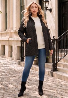 Plus Size Leather Trim Quilted Jacket