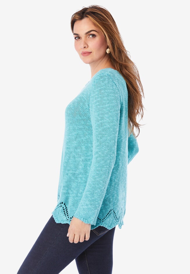 Pointelle Slub Boyfriend Pullover, , alternate image number null