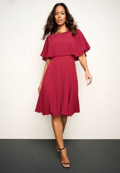 Crepe Pleated Cape Dress