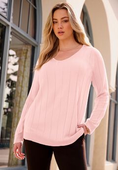 Plus Size Drop Needle V-Neck Lightweight Sweater Knit