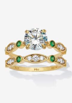 2.52 Tcw White And Green Cubic Zirconia 14K Gold-Plated Silver Bridal Ring Set