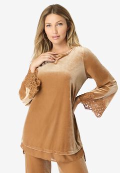 Lace-Trim Velour Tunic