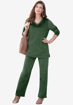 Plus Size Two-Piece V-Neck Velour Set