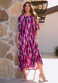 Plus Size Stretch Knit High Low Short Sleeve Maxi Dress