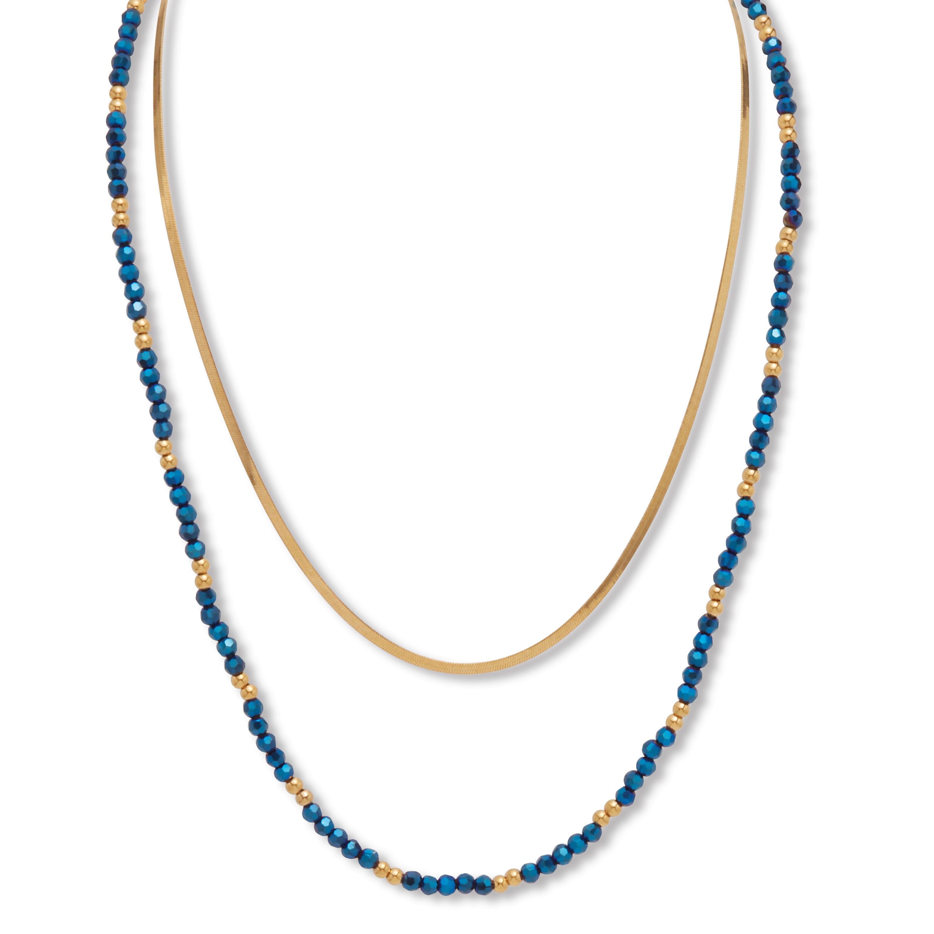 Crystal 2-Piece Stainless Steel Beaded Necklace 16-inch and 3-inch Extender, OLIVE, hi-res image number 0