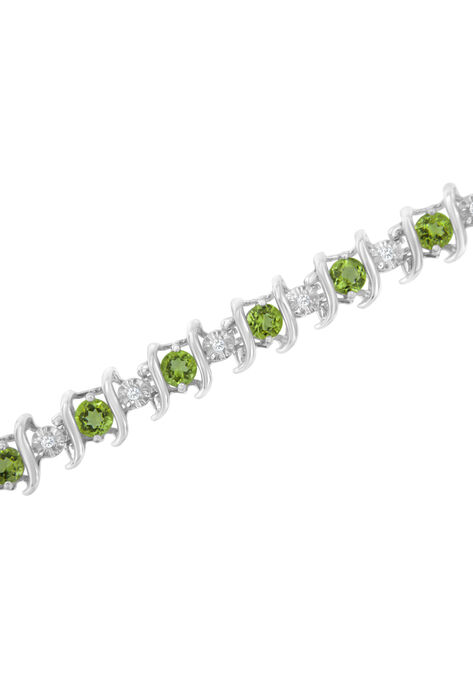Sterling Silver Gemstone & Round Diamond Tennis Bracelet Green Peridot August Birthstone, , alternate image number null