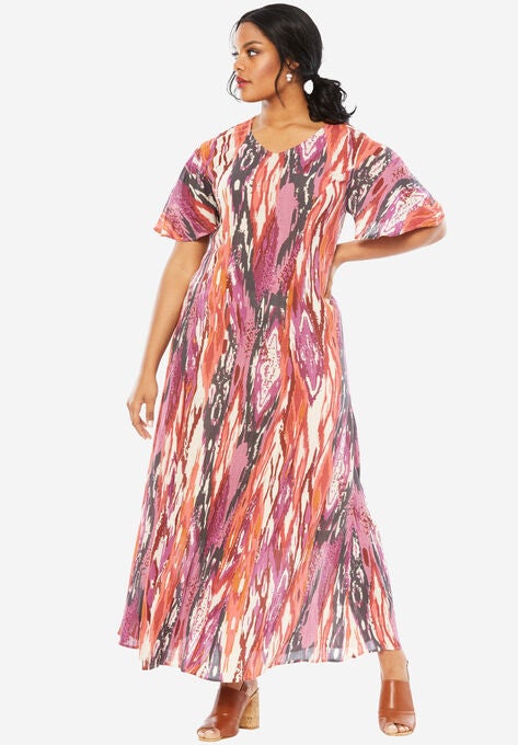Crinkle Short Sleeve Maxi Dress Plus Size Dresses Roaman S