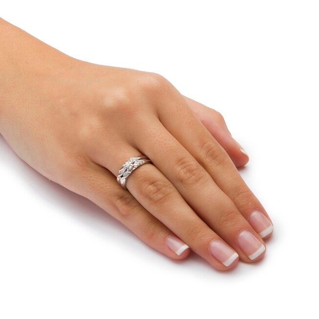 Diamond Accent Platinum-plated Sterling Silver Wedding Band Set, WHITE, alternate image number 2