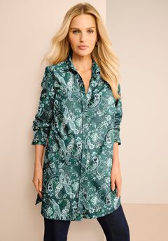 Kate Long-Sleeve Crisp Cotton-Blend Button-Front Tunic