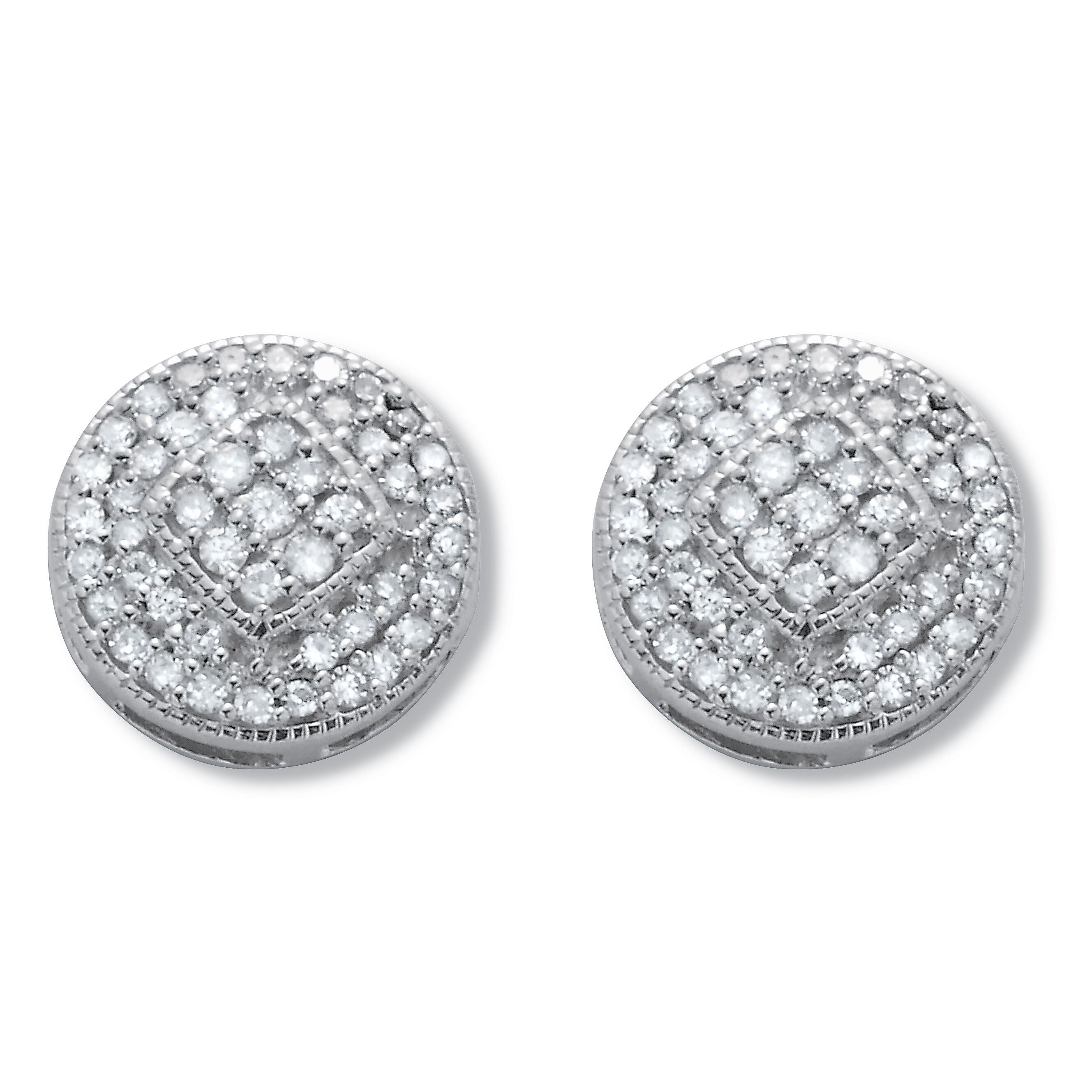 .30 TCW Diamond Sterling Silver Pave Stud Earrings (4/10 inch), WHITE, hi-res image number 0