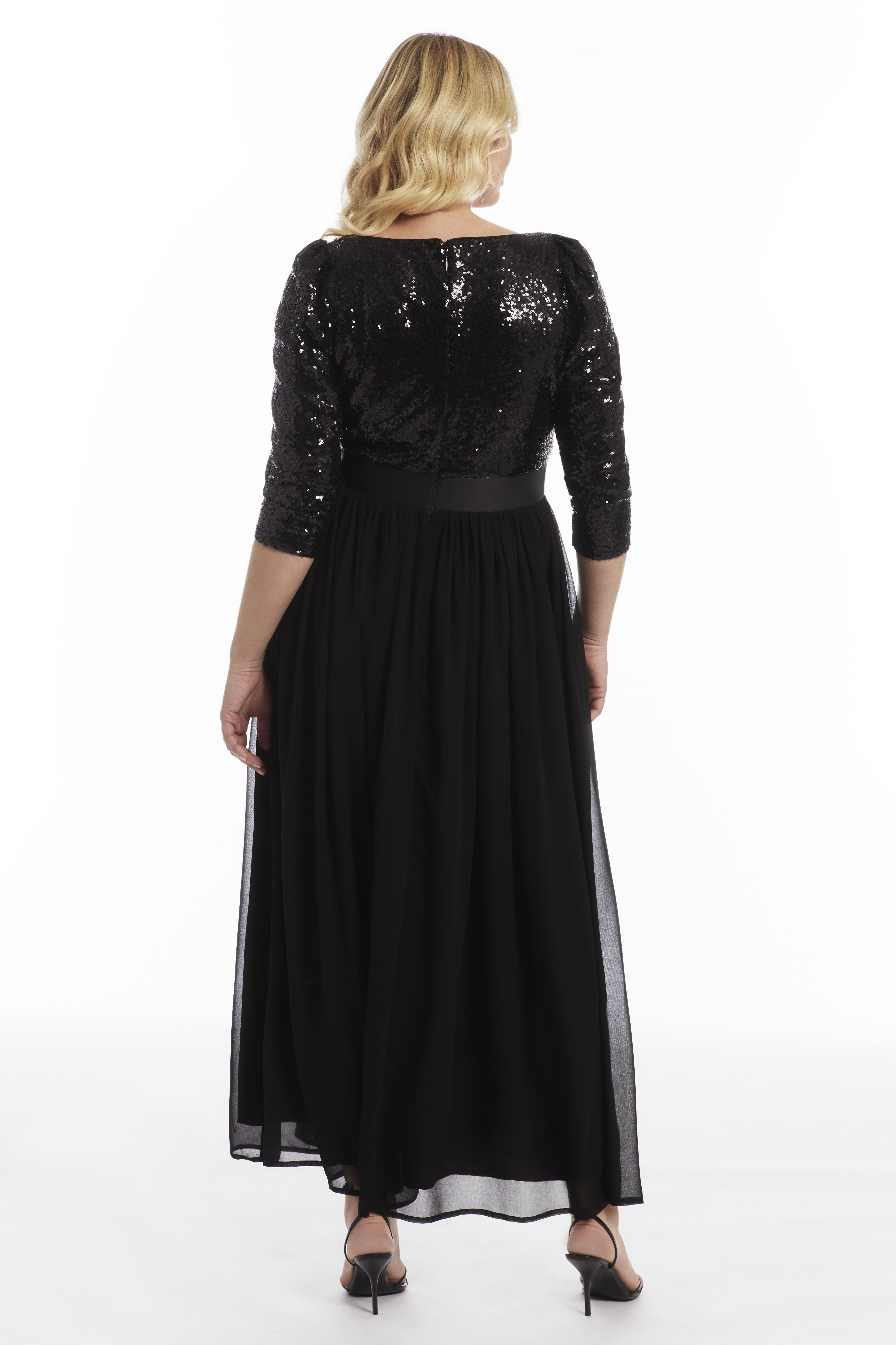 Sequin V-Neck Chiffon Maxi Dress, , on-hover image number 1