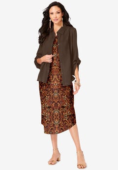 Three-Quarter Sleeve Jacket Dress Set with Button Front