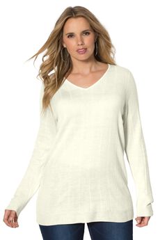 Plus Size Drop Needle V-Neck Lightweight Sweater Knit