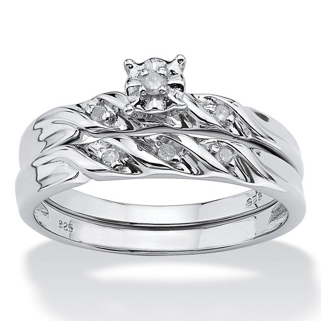 Diamond Accent Platinum-plated Sterling Silver Wedding Band Set, WHITE, hi-res image number 0