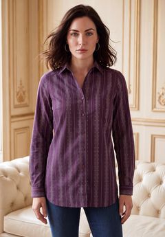 Plus Size Kate Long Sleeve Easy Cotton-Blend Button-Front Shirt