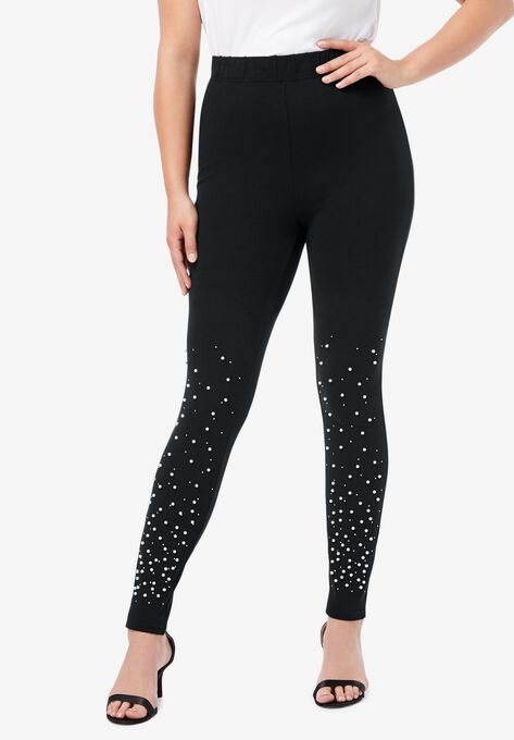 Rhinestone And Pearl Legging, BLACK, hi-res image number null