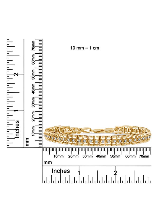 Yellow Gold Plated Sterling Silver 1.0 Cttw Diamond Doublelink Tennis Bracelet, , alternate image number 5