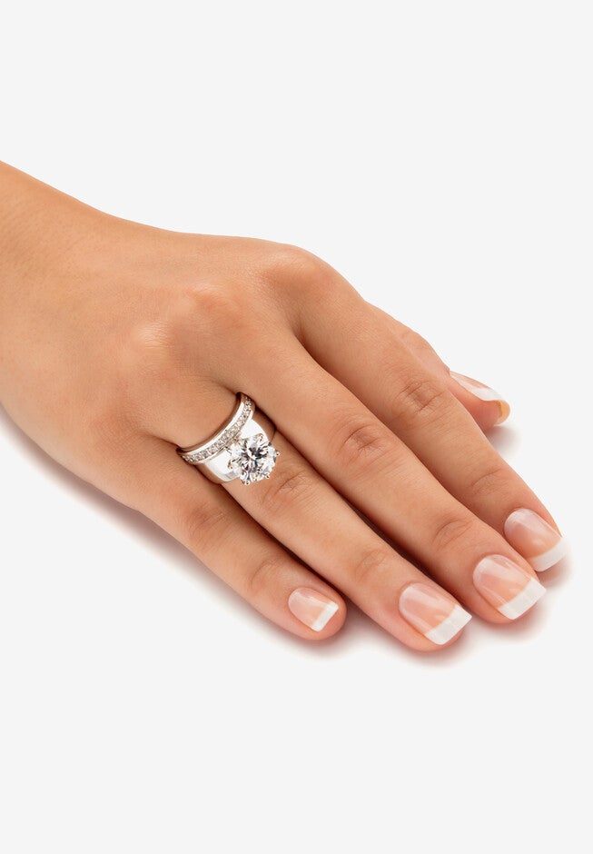4.80 Cttw. 2-Piece Round Cubic Zirconia Sterling Silver Wedding Ring Set, , alternate image number null