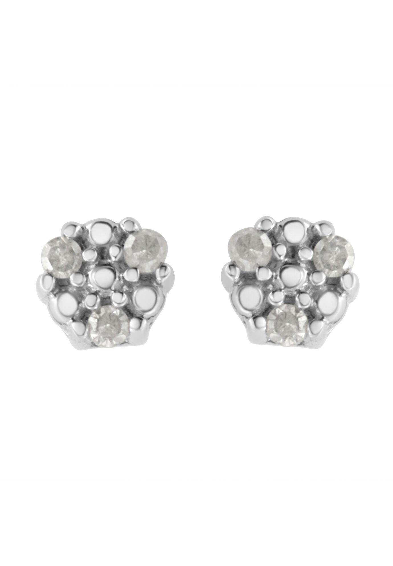 Silver 1/10 Cttw Prong Set Round-Cut Trio Diamond Stud Earrings, SILVER, hi-res image number 0