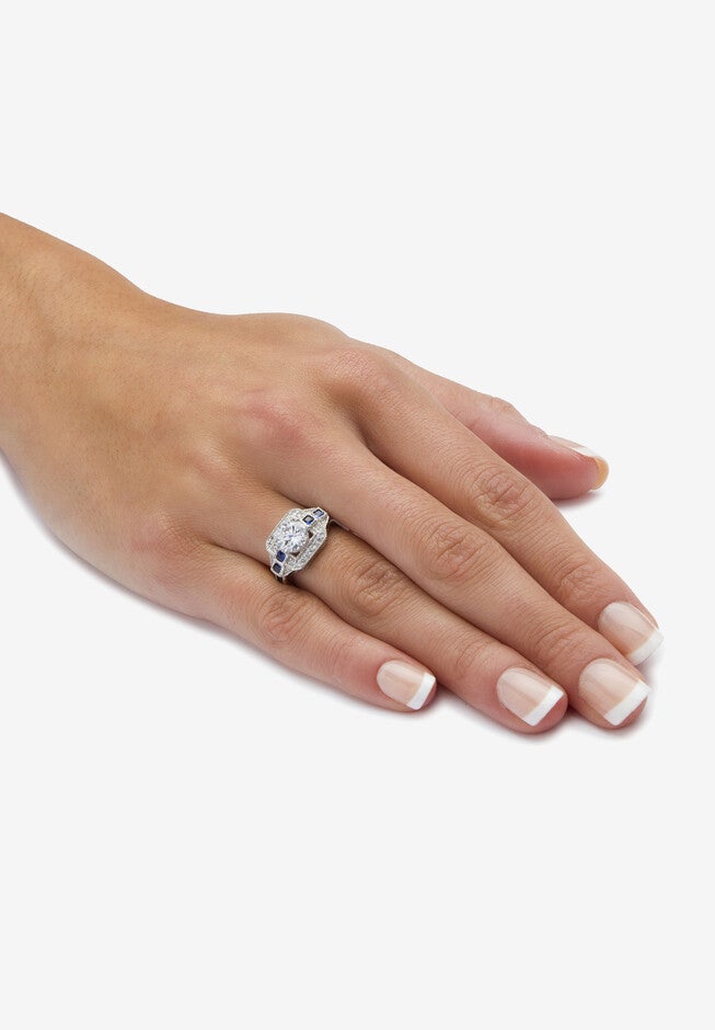 3.26 Tcw Round Cubic Zirconia Square Halo Ring In Platinum-Plated Sterling Silver, , alternate image number 2