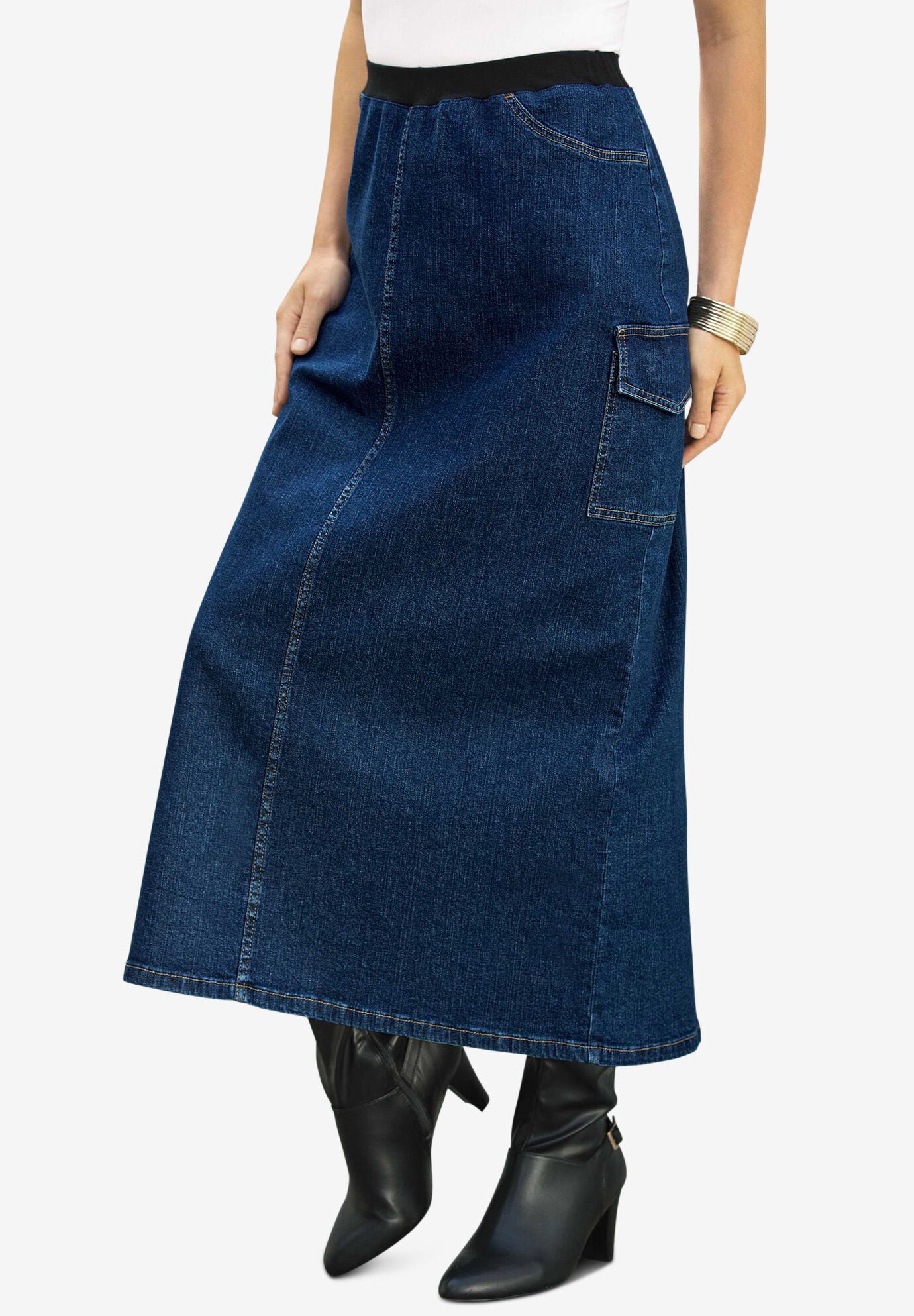 Plus Size Invisible Stretch&reg; All Day Cargo Skirt, MEDIUM STONEWASH, hi-res image number 0