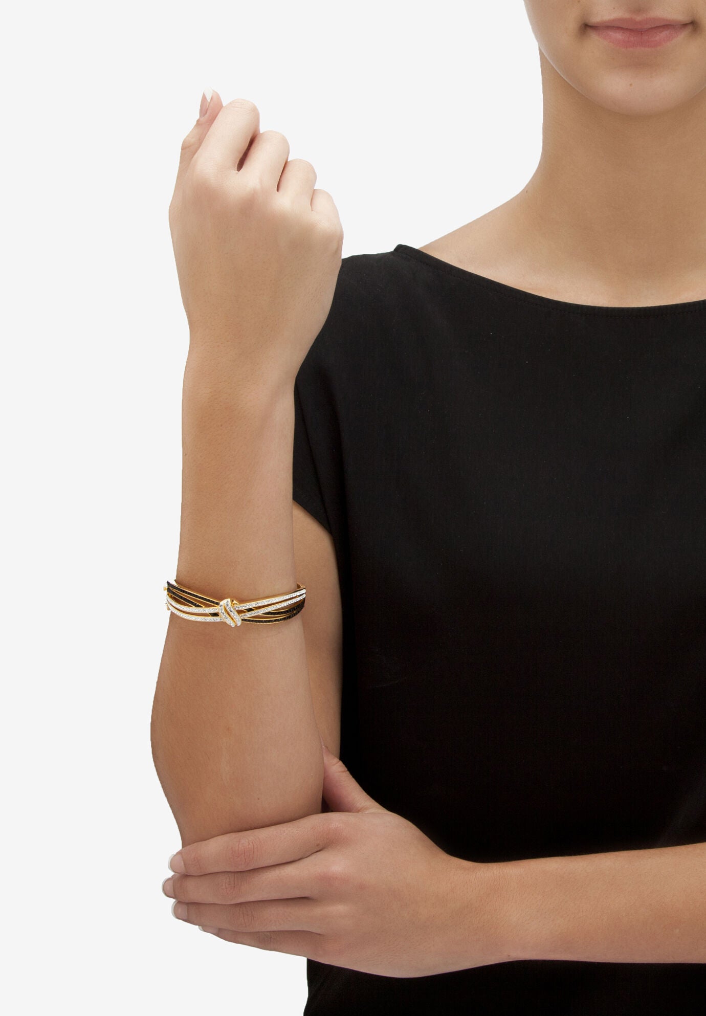 Black & White Crystal Bangle Bracelet Gold-Plated, , alternate image number 2