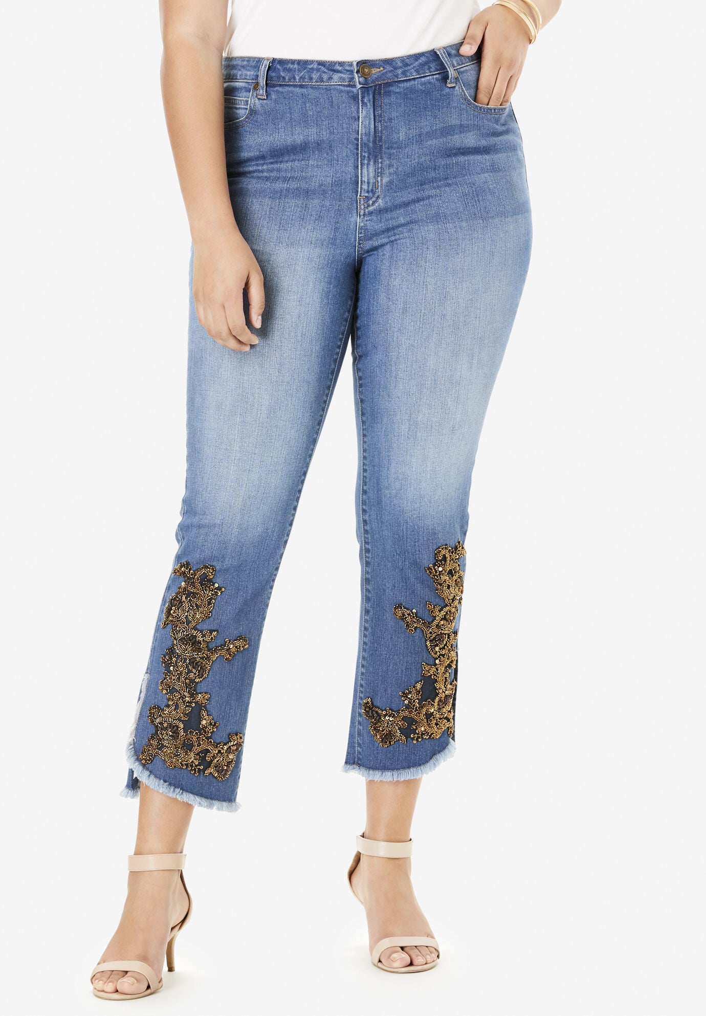 embellished hem jeans