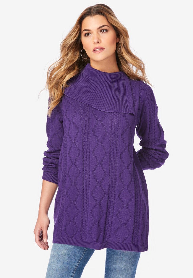 Diamond-Stitch Cowlneck Sweater, , alternate image number null