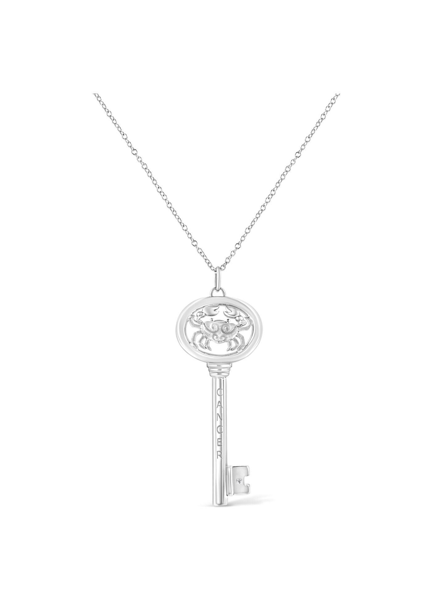 Sterling Silver Diamond Accent Cancer Zodiac Key Pendant Necklace, , on-hover image number 1