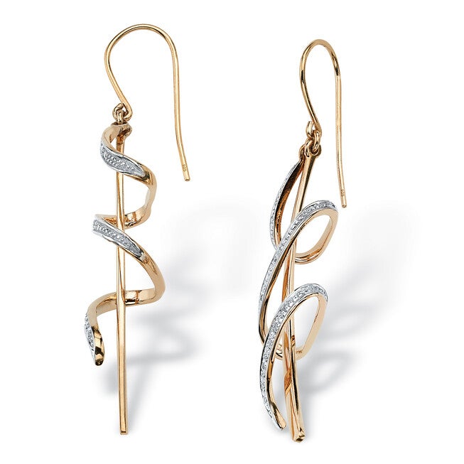 Diamond Accent 18k Yellow Gold-plated Sterling Silver Ribbon Drop Earrings, WHITE, on-hover image number 1