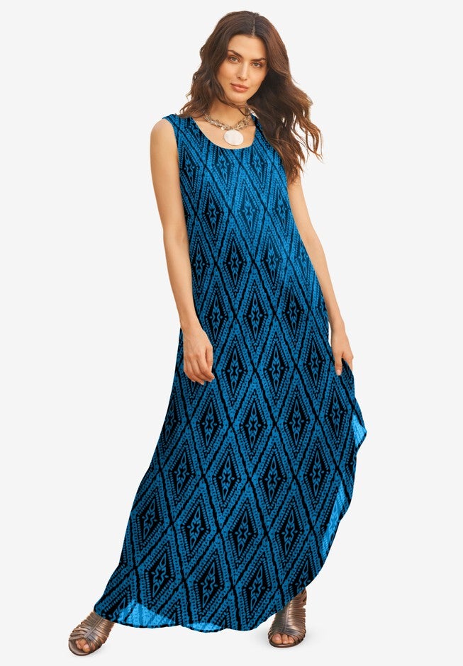 Sleeveless Crinkle Dress, VIBRANT BLUE IKAT, hi-res image number null