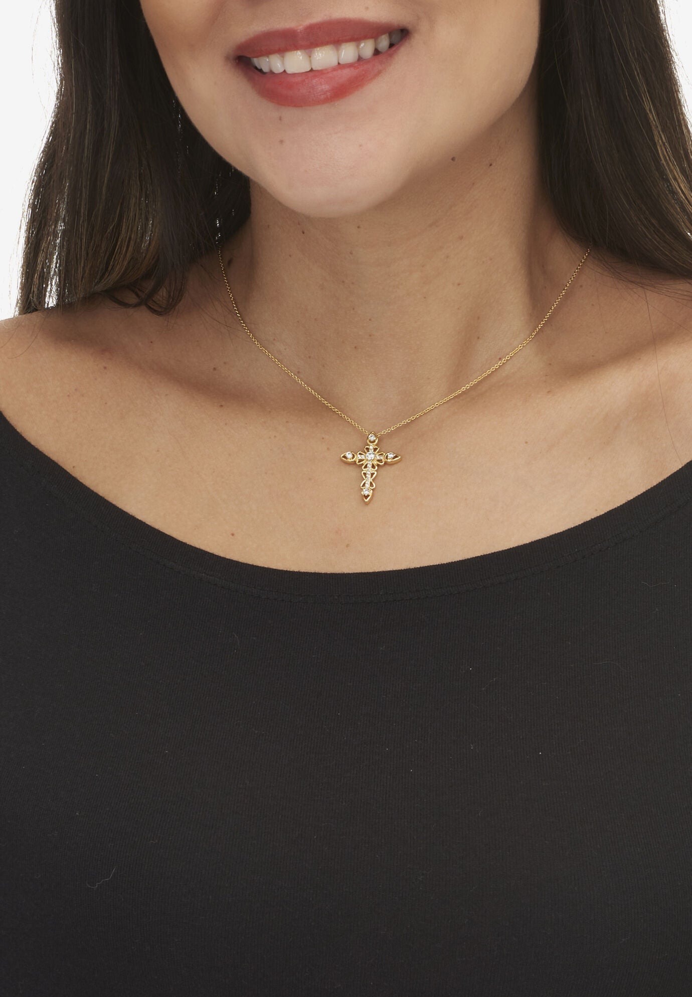 .32 Tcw Round Cz 14K Yellow Gold-Plated Cross Pendant Necklace 18-Inch, , alternate image number 2