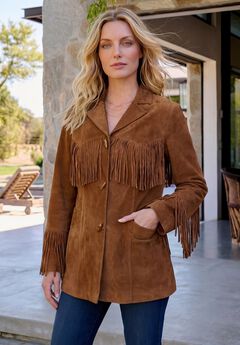 Plus Size Fringe Suede Jacket
