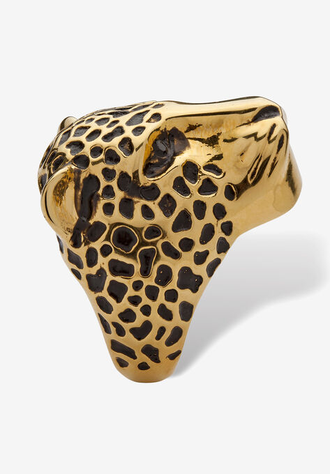 Yellow Gold-Plated Black Crystal Leopard Ring, , on-hover image number null