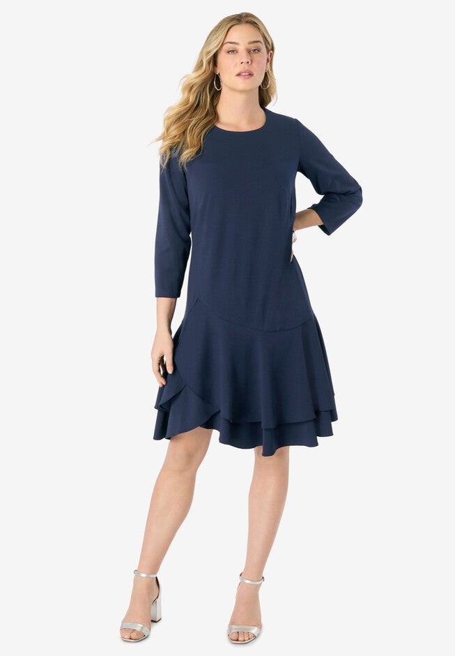 Ruffle-Detailed Dress, NAVY, hi-res image number null