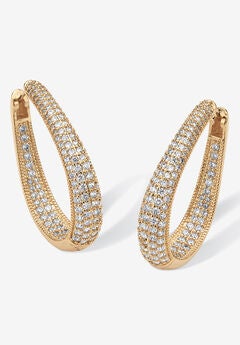 8.10 Tcw Cubic Zirconia Yellow Gold-Plated Inside-Out Huggie-Hoop Earrings