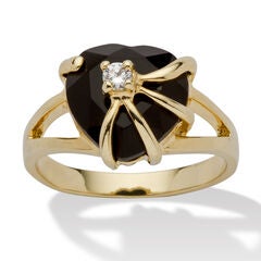 Heart-Shaped Genuine Onyx Cubic Zirconia Accent Gold-Plated Cocktail Ring