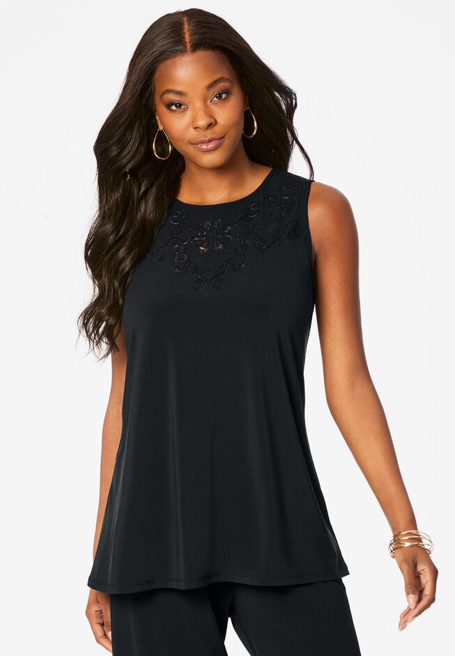 Embroidered Ultrasmooth® Fabric Tank, BLACK LOTUS OPEN, hi-res image number null
