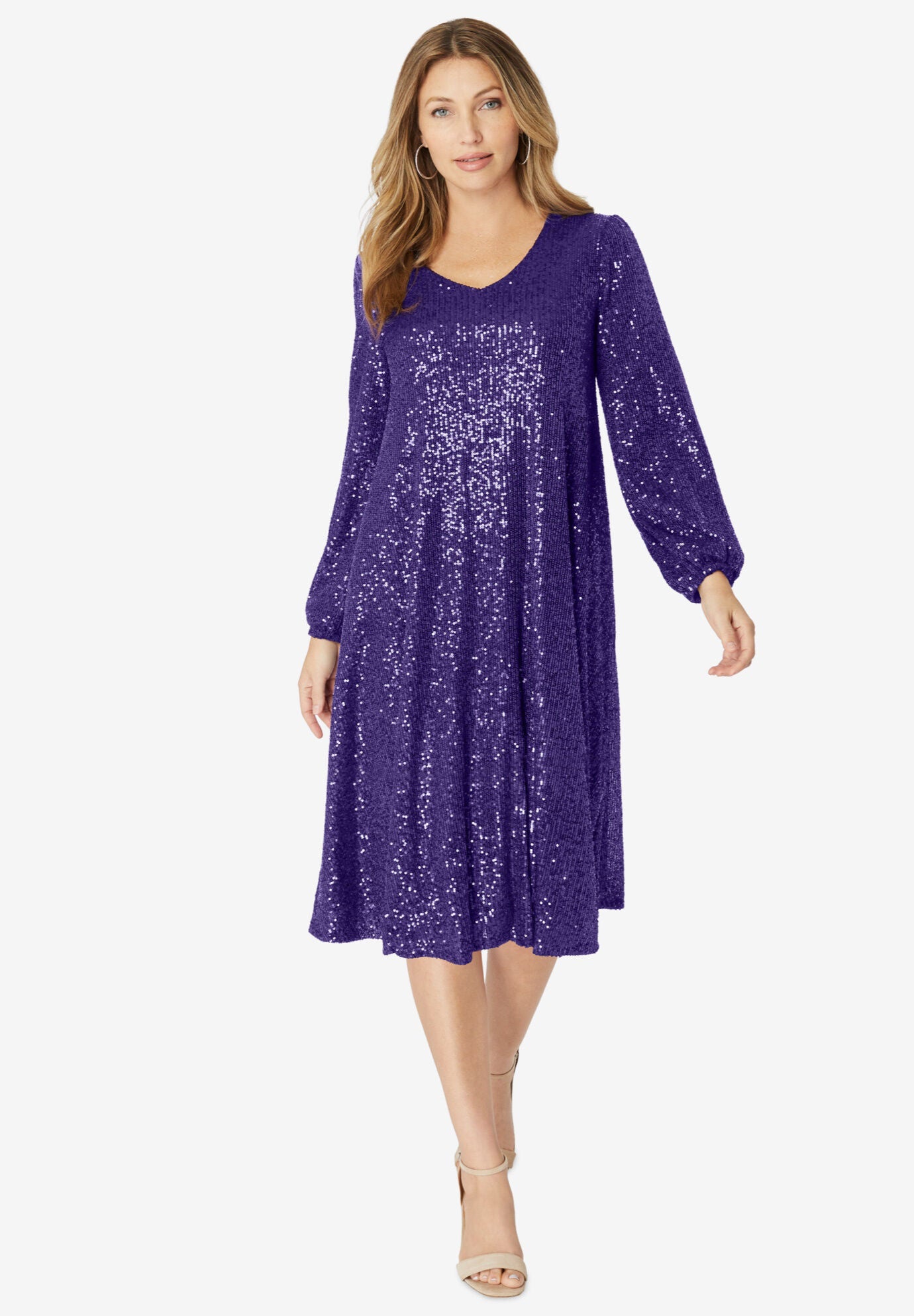 Fashionable Sequin Swing Dress, Midnight Violet Roaman's