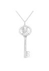 Sterling Silver Diamond Accent Gemini Zodiac Key Pendant Necklace, WHITE, hi-res image number null